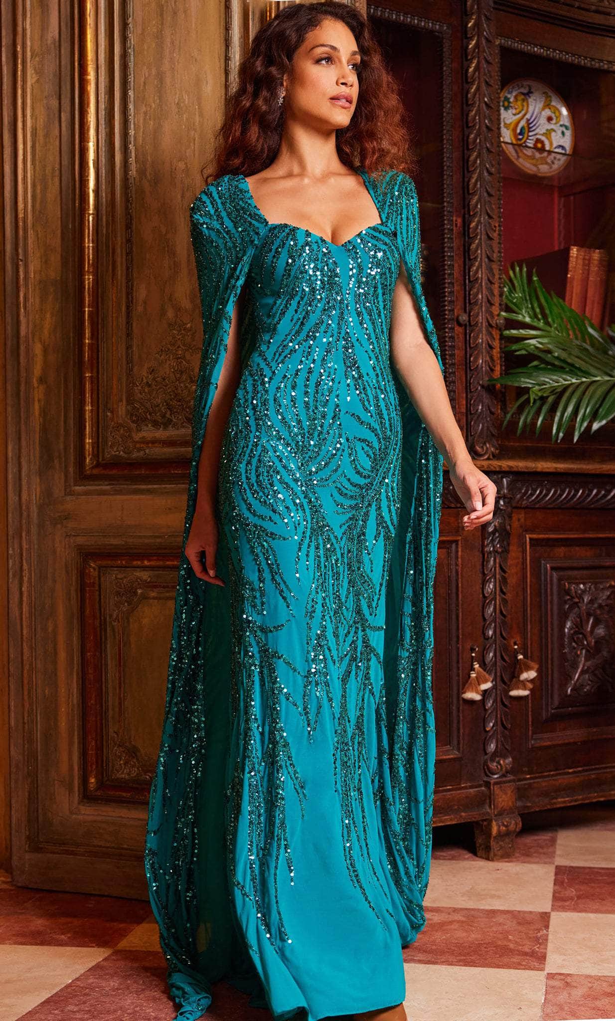 Luxury Beaded Cape Sleeve Prom Dresses V-Neck Pageant Dresses 22082 –  vigocouture