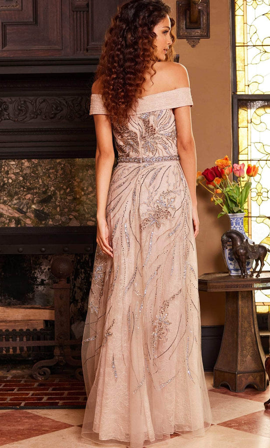 Jovani 24055 - Straight Across Beaded Lace Evening Gown