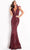 Jovani - 3180 Feathered Cap Sleeve Patterned Sequin Gown Prom Dresses 00 / Merlot