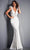 Jovani - 3180 Feathered Cap Sleeve Patterned Sequin Gown Prom Dresses 00 / White