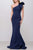Jovani - 32602 Bow Accented Asymmetrical Mermaid Gown Bridesmaid Dresses 0 / Navy
