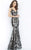 Jovani - 3263 Embellished Deep V-neck Fit and Flare Dress Pageant Dresses 00 / Black/ Gunmetal