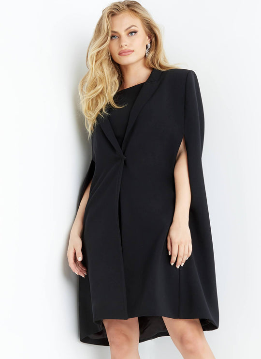 Jovani - 3551 Bateau Cape Sheath Cocktail Dress