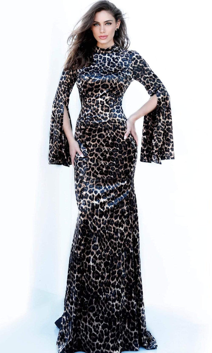Jovani - 3995 Animal Print Split Sleeve Mermaid Dress Prom Dresses 00 / Multi