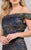 Jovani 40872A Oramented Lace Off-Shoulder Gown - 1 pc Navy/Gold in size 6 and 12 Available CCSALE
