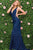 Jovani 45811 V-Neckline Prom Dress With Nude Cut-Outs Prom Dresses 00 / Navy