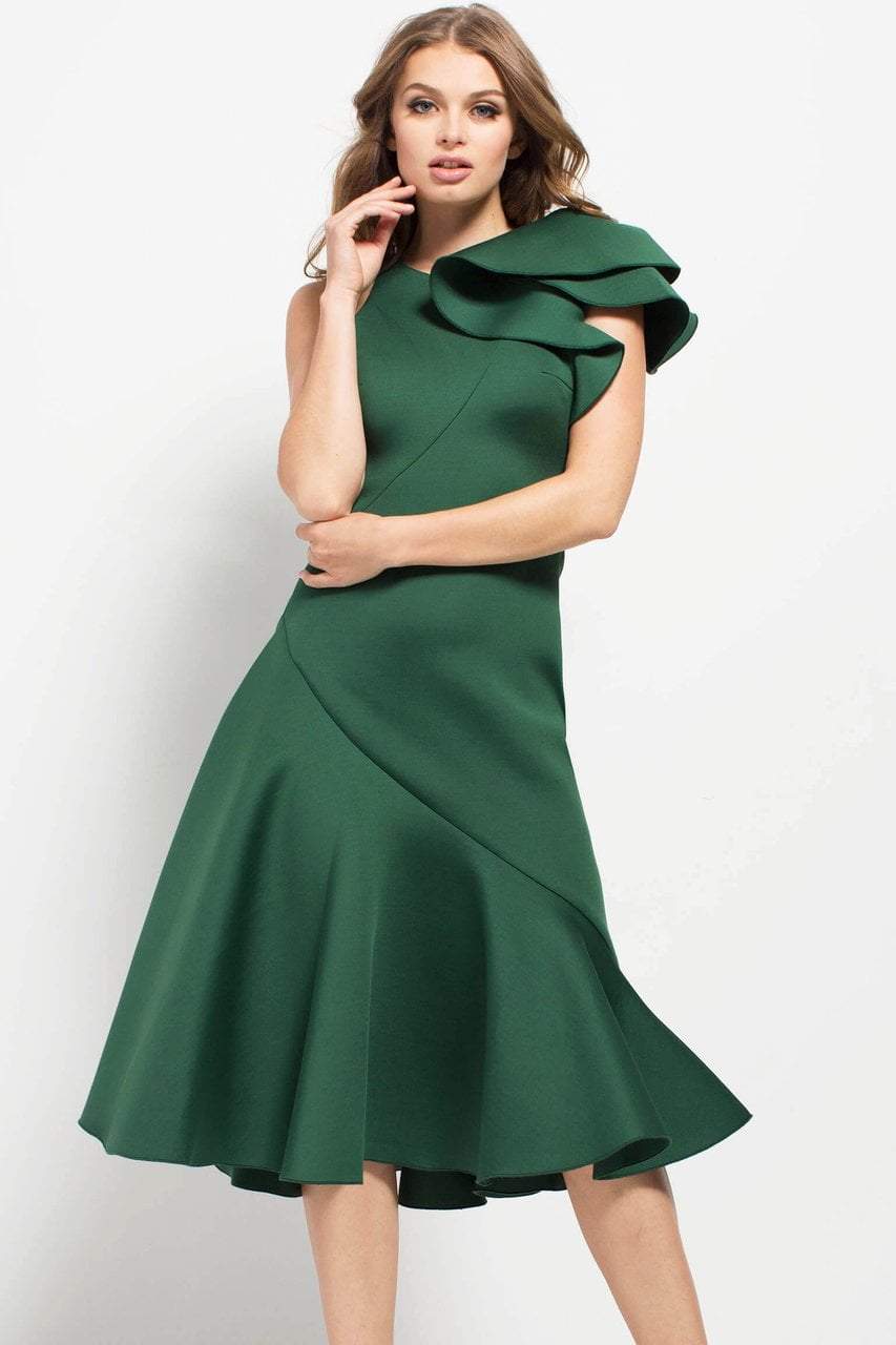 Jovani - 52252 Ruffled Shoulder Short Formal Scuba Dress – Couture Candy