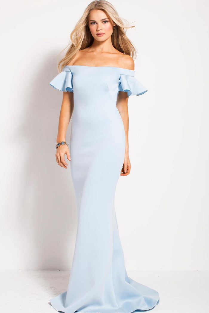 Jovani 55563 Butterfly Sleeve Off Shoulder Sheath Gown - 1 pc Light Blue in size 2 Available CCSALE 2 / Light Blue