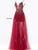 Jovani - 55621 Plunging Neckline Floral Embellished Tulle Dress Special Occasion Dress 00 / Burgundy