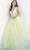 Jovani 55634 Sheer Floral Appliques V-Neck  Ballgown Ball Gowns 16 / Off White/Yellow