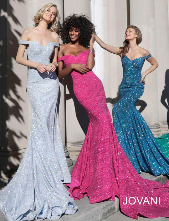 Jovani - 60122 Off Shoulder Sweetheart Neck Glitter Mermaid Gown