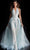 Jovani - 60124 Embellished Lace Halter V-neck Jumpsuit With Overskirt Prom Dresses 00 / Light-Blue