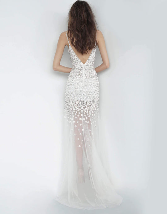 Jovani 60695 Beaded Illusion Floral Applique Prom Dress