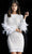 Jovani - 63351 Feathered Sleeve Fitted Cocktail Dress Cocktail Dresses 00 / Ivory