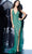 Jovani - 63405 Asymmetrical Beaded Illusion High Slit Gown Evening Dresses 00 / Emerald