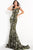 Jovani - 63516 Sequined Off Shoulder Floral Mermaid Gown Evening Dresses 0 / Green/Gold