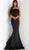 Jovani - 63891 Strapless Feather-Fringed Mermaid Gown Special Occasion Dress 00 / Black