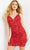 Jovani - 65576 Embellished Lace Deep V-neck Sheath Dress Cocktail Dresses 00 / Red