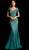Jovani - 66730 Embellished Lace Short Sleeve V-neck Trumpet Dress Special Occasion Dress 00 / Emerald