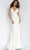 Jovani - 67857 Plunging V-neck Satin Trumpet Dress With Open Back Prom Dresses 00 / Off-White