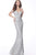 Jovani - 68130 Embroidered Deep Off-Shoulder Trumpet Dress Evening Dresses 00 / Grey