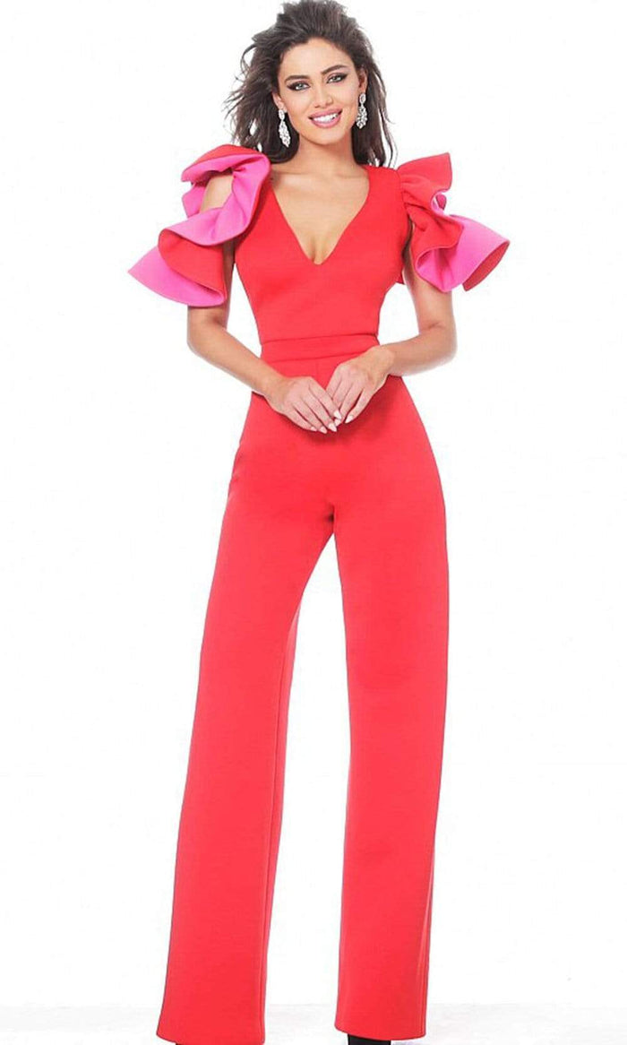 Jovani - 68736 Ruffled Plunging V Neck Jumpsuit – Couture Candy