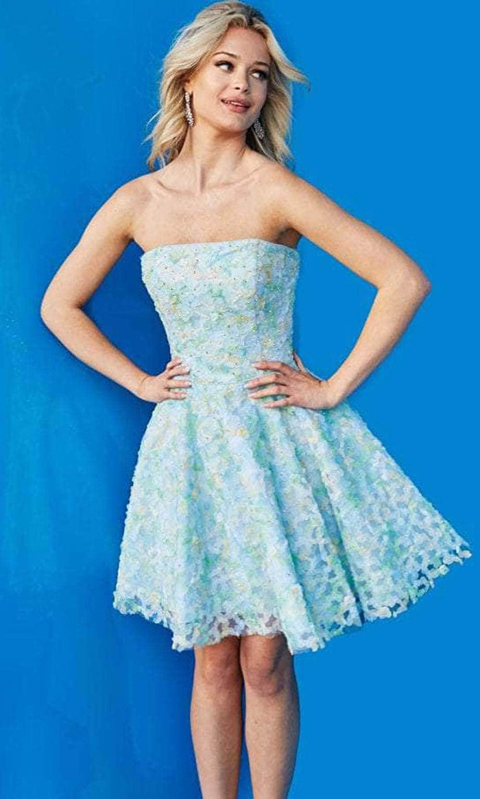 Jovani 7965 - Floral Strapless Cocktail Dress Special Occasion Dress 00 / Multi