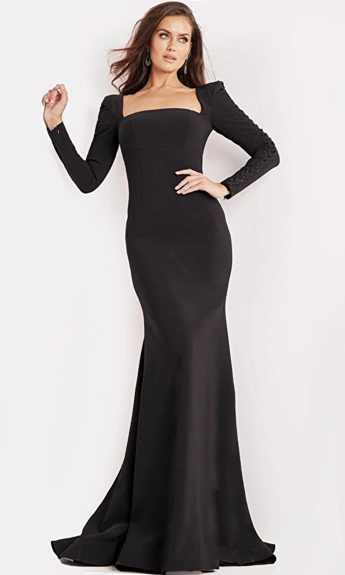 Jovani 9587 - Long Sleeve Square Evening Dress Evening Dresses 00 / Black