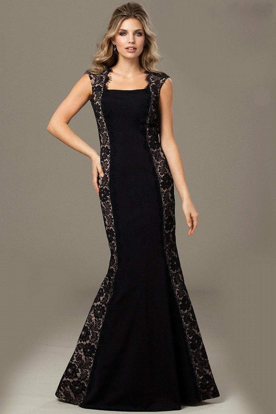 Jovani - 98174SC Cap Sleeves Mermaid Long Gown - 1 Pc Black/Nude in Size 20 Available CCSALE 20 / Black/Nude