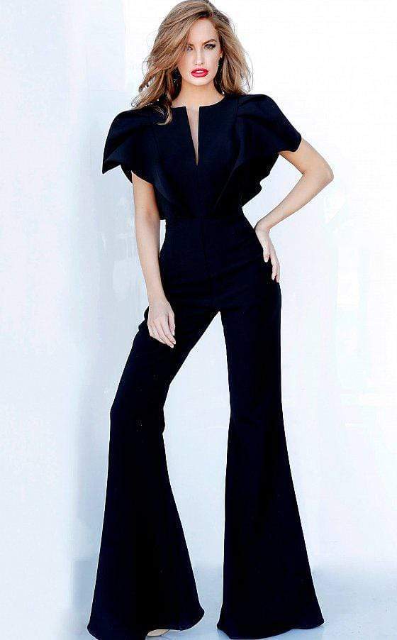 Jovani - Angel Sleeve Flared Jumpsuit 00762SC - 1 pc Black In Size 8 Available CCSALE 8 / Black