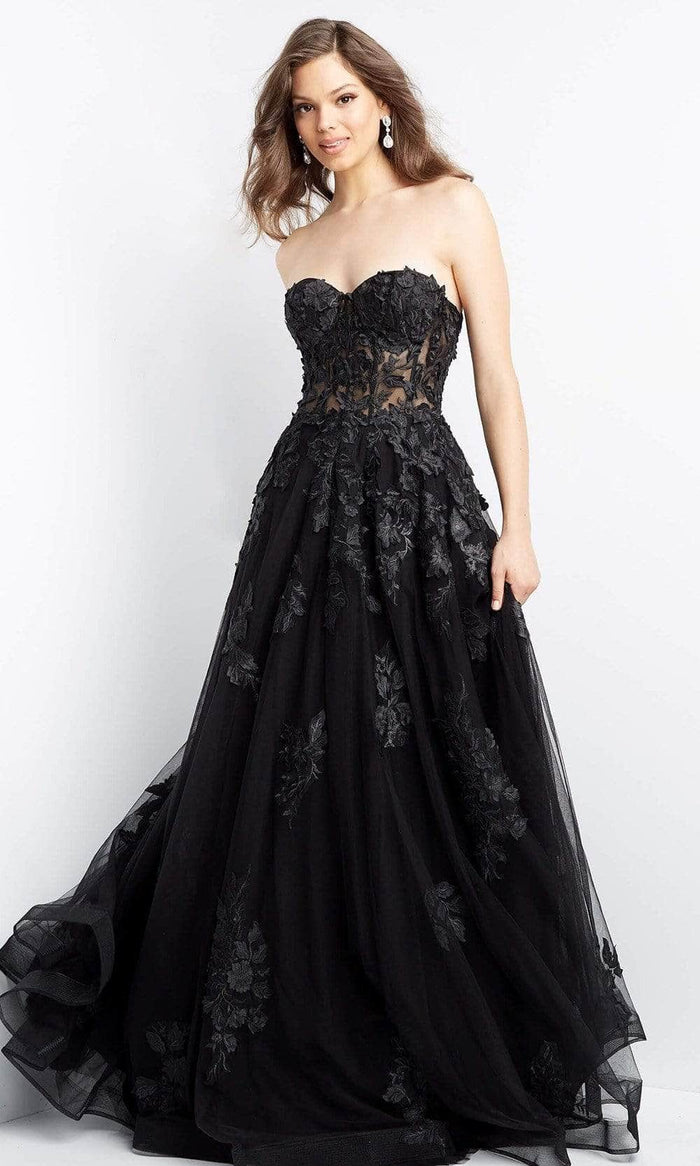 Jovani - Applique Corset Prom Dress 07901SC - 1 pc Black In Size 18 Available CCSALE 18 / Black