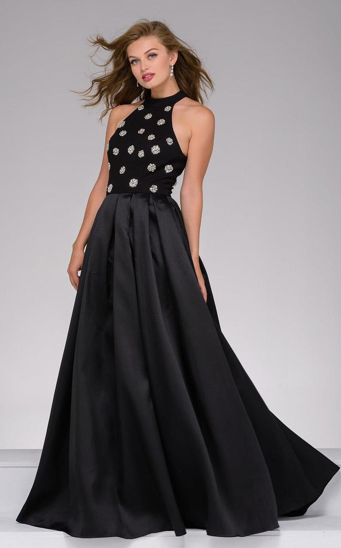 Jovani - Beaded Halter Neck A-line Evening Dress 45120SC - 1 Pc Black in Size 4 Available CCSALE 4 / Black