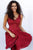 Jovani Beaded Lace V-Neck Fitted Cocktail Dress JVN62710 - 1 pc Burgundy In Size 0 Available CCSALE 0 / Burgundy