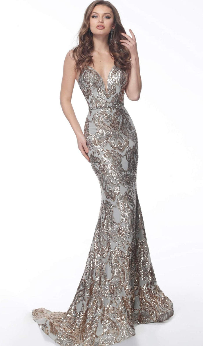 Jovani - Beaded Plunging Sweetheart Long Gown 67347 - 1 pc Gold/Silver in Size 4 Available CCSALE 10 / Gold/Silver