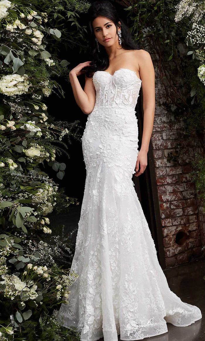 Jovani Bridal - JB02836 Embroidered Strapless Bridal Dress Bridal Dresses 00 / Off-White
