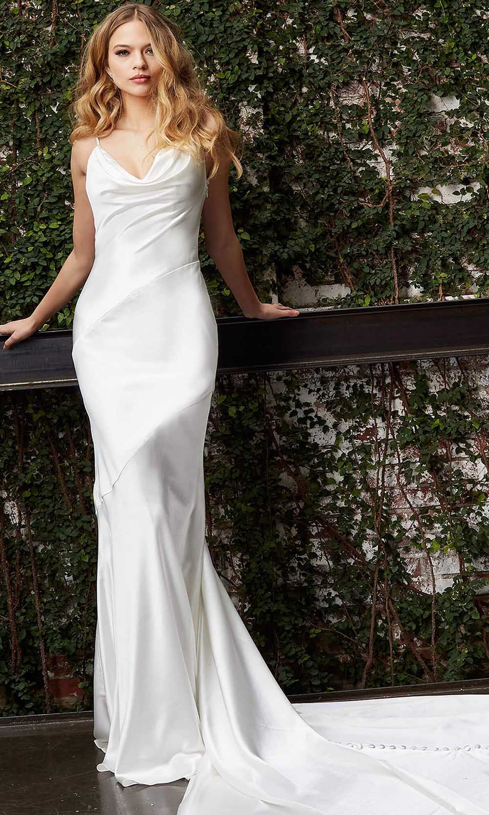 white silk cowl neck wedding dress Simple silk wedding dress with cowl neck and open back in midi length - Heavy 30 momme mulberry silk satin