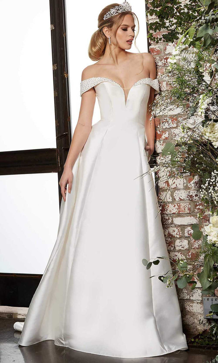 Jovani Bridal - JB07134 Beaded Off Shoulder A-Line Bridal Gown Bridal Dresses 00 / Ivory
