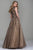 Jovani Cap Sleeve Plunging Floral Appliqued Gown 55877A CCSALE 24 / Taupe
