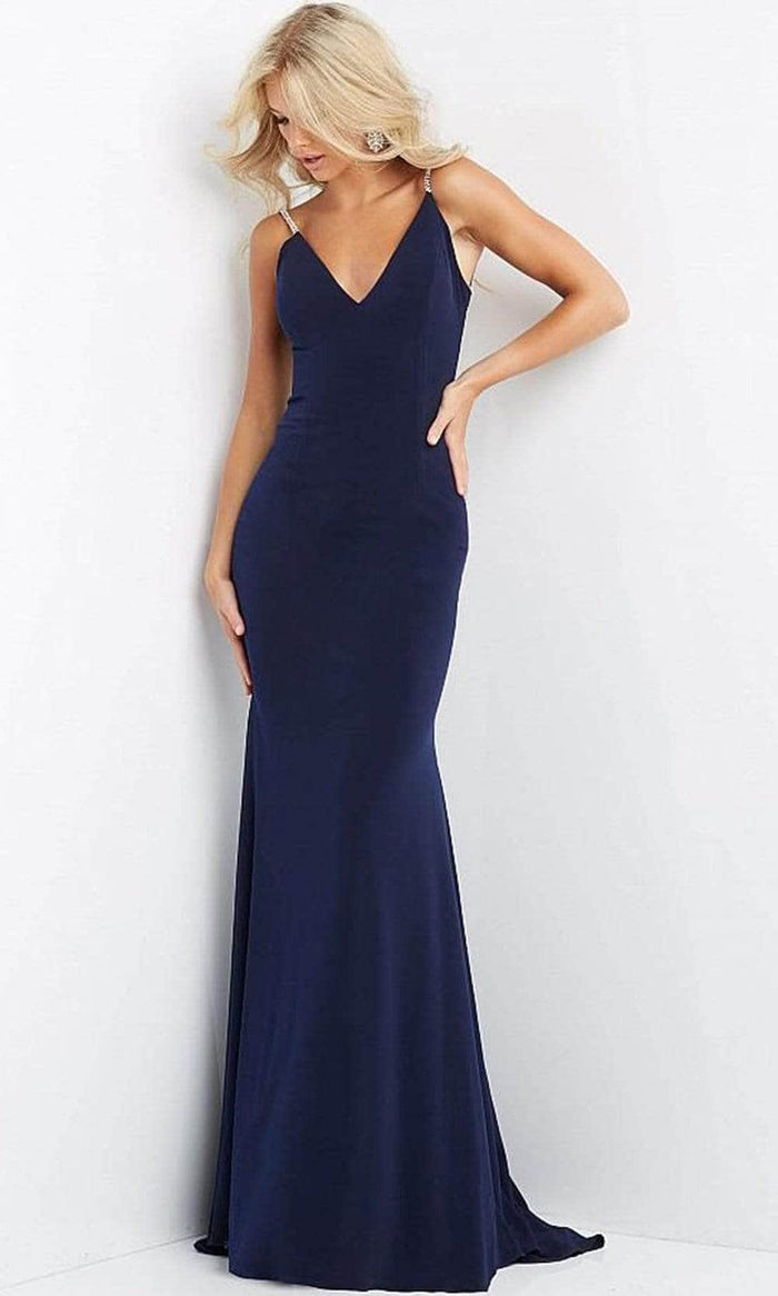 Jovani - Embellished Backless Trumpet Dress 07297SC - 1 pc Navy In Size 00 Available CCSALE 00 / Navy