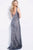 Jovani - Embellished V-Neck Tulle Evening Dress 55819 CCSALE 12 / Navy/Silver