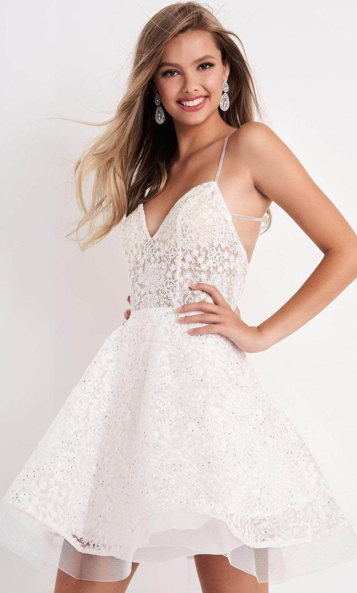 Jovani - Embroidered A-Line Cocktail Dress JVN04709SC - 2 pc Off White In Size 00 and 0 Available CCSALE