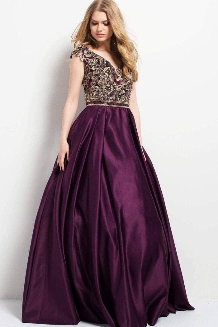 Jovani Embroidered V-Neck Cap Sleeves Ballgown 50439 - 1 pc Purple in size 20 Available CCSALE 16 / Purple