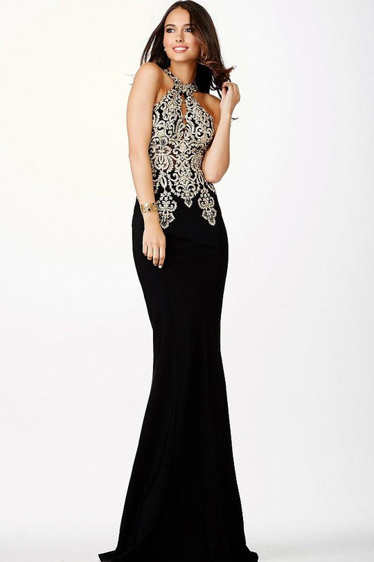 JVN by Jovani - Fitted Halter Lace Evening Dress JVN33691