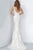 Jovani - Floral Embroidered Lace Deep V-neck Trumpet Dress 02444SC - 1 pc White/Nude In Size 8 Available CCSALE 8 / White/Nude