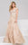 Jovani Gilded Lace Illusion V-Neck Evening Gown 48943 CCSALE 14 / Gold
