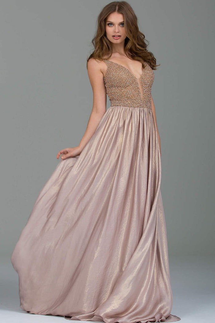 Jovani Jewel-Crusted Plunging V-Neck A-Line Gown 42610 - 1 pc Blush In Size 18 Available CCSALE 18 / Blush