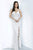 Jovani - JVN00864 Embellished Deep V-neck Sheath Dress With Slit Evening Dresses 00 / Ivory