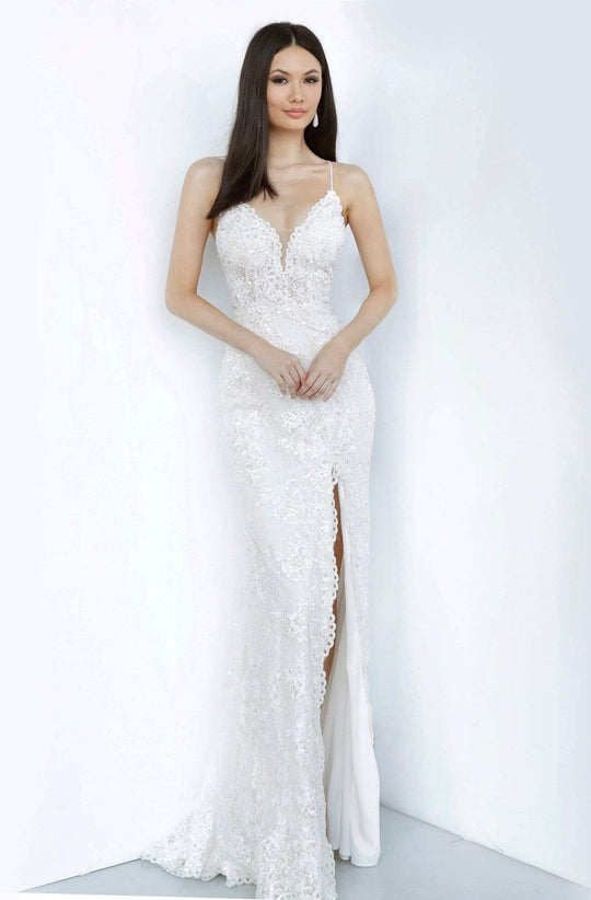 JVN by Jovani - JVN00864 Embellished Deep V-neck Sheath Dress With Slit