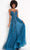 Jovani - JVN02266 Embroidered Deep V Neck A-line Gown Evening Dresses 00 / Teal