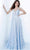 Jovani - JVN03111 Illusion Deep V-Neck Sleeveless A-Line Lace Gown Prom Dresses 00 / Light-Blue